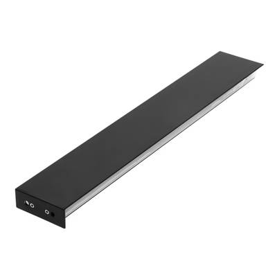 Luminaria LED rectangular negra con dos tornillos de fijación en un extremo, energéticamente eficiente y perfecta para soluciones modernas de iluminación interior y exterior.