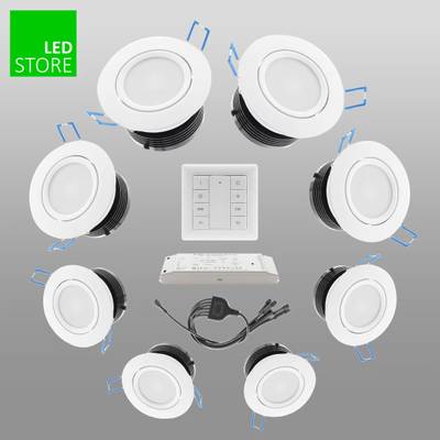 033 CCT LED downlight, 8 pcs SETTI con botón de control inalámbrico