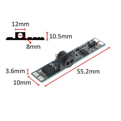 Placa de circuito impreso para iluminación LED, diseño delgado de 55,2 x 10 x 3,6 mm; vista lateral de 12 x 10,5 x 8 mm para la fijación de la lámpara