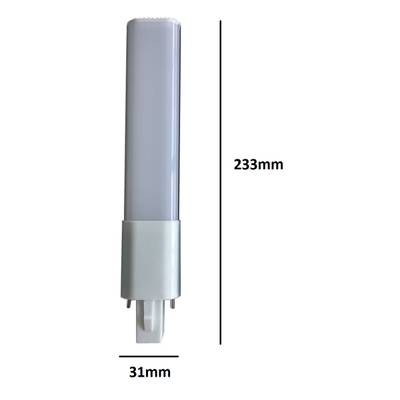 Lámpara LED colocada verticalmente, 240 mm de alto x 32 mm de ancho, ideal para soluciones de iluminación energéticamente eficientes.