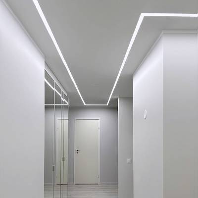 Doble cara, empotrable, perfil de aluminio para tira led 2000x28x14mm, aluminio cepillado