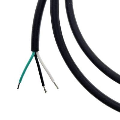 Cable de alimentación para iluminación con tres hilos visibles para la instalación de LED: verde, negro y blanco.