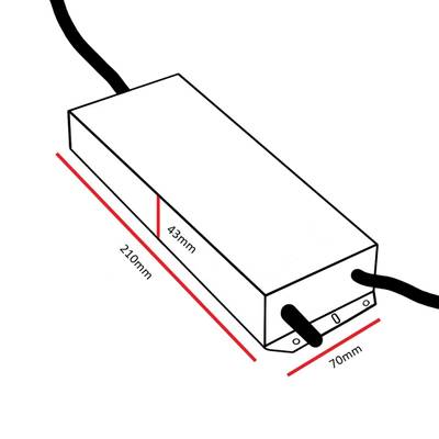 Diagrama de un objeto rectangular de 210 mm x 43 mm x 70 mm, ideal para visualizar las dimensiones y los espacios de instalación de la iluminación LED.