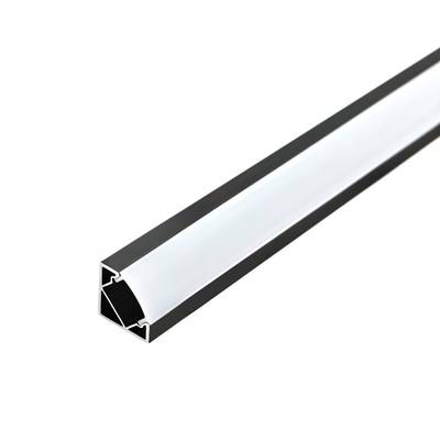 Perfil de aluminio para tira led 2000x18x18mm, montaje en superficie, ángulo 45, negro