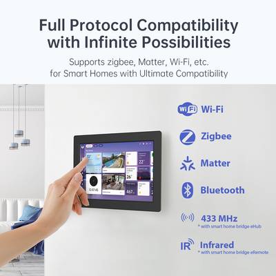 Un panel de control doméstico inteligente que introduce la conectividad con Wi-Fi, Zigbee, Matter, Bluetooth, 433 MHz e infrarrojos para una integración perfecta de la iluminación LED.