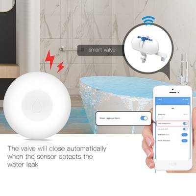 Sistema inteligente de válvula de agua que detecta fugas y envía una alerta al smartphone; solución de iluminación LED de bajo consumo para tiendas.