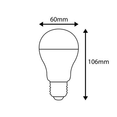 Dibujo lineal de una lámpara LED de 60 mm de ancho y 106 mm de alto, ideal para soluciones de iluminación energéticamente eficientes. Perfecta para uso doméstico y comercial.