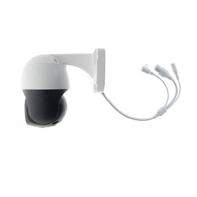 Elegante cámara domo de pared con cables conectados en blanco y negro, ideal para mejorar la seguridad de su tienda de iluminación LED.