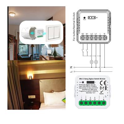 Imagen de cables de módulos de interruptores inteligentes en una moderna habitación de hotel. Muestra iluminación LED ambiental e interruptores para facilitar su uso.