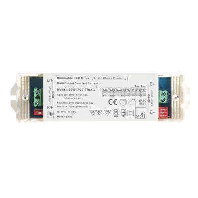 Diagrama de ocho configuraciones de LED con interruptores de encendido/apagado, corriente de 250 mA-700 mA, tensión de 3-42 V - 3-29 V: optimice sus opciones de iluminación LED.
