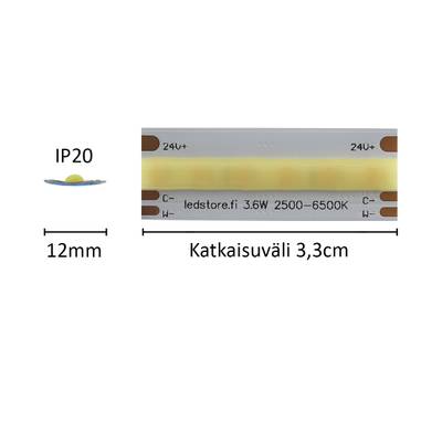 Tira LED SOLO TUNNELMA, CCT, 24V, 3,6W/m, IP20, CRI96