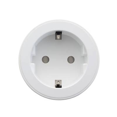 Enchufe blanco, ideal para iluminación LED de pared, norma europea, vista frontal.