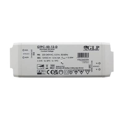 Rectangular blanco GLP GTPC-50-12-D LED driver, regulable, especificaciones, unidad de alimentación de la lámpara.