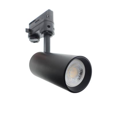 Foco de carril TA-DA negro sin bombilla, casquillo GU10 visible en el interior de la luminaria.