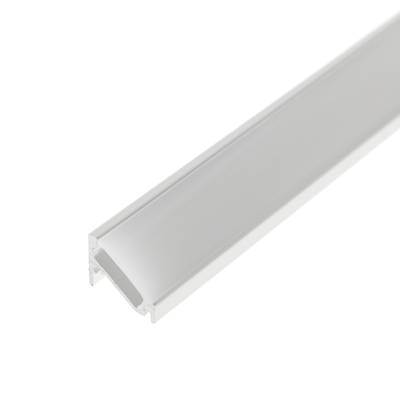 Canal transparente para tira de luz LED, difusor en forma de U para instalación de iluminación, material acrílico sobre fondo blanco.