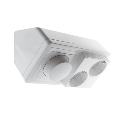Regulador de intensidad LED de pared, blanco, con dos tomas euro para el control de la iluminación y la conexión a la red eléctrica.