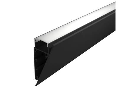 Perfil plano de aluminio negro para tira led pared, 2000x55x24mm, para iluminación indirecta