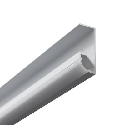 Perfil LED angular de aluminio con difusor esmerilado, óptimo para una iluminación lineal uniforme.
