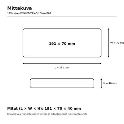 Transformador LED, 12 V, 100 W, WINLED, regulable mediante TRIAC, IP67
