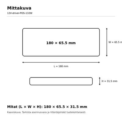 Dimensiones de la lámpara: 180 × 65,5 × 31,5 mm