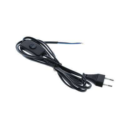Cable de alimentación europeo negro con interruptor de encendido/apagado y dos hilos visibles, ideal para iluminación LED.