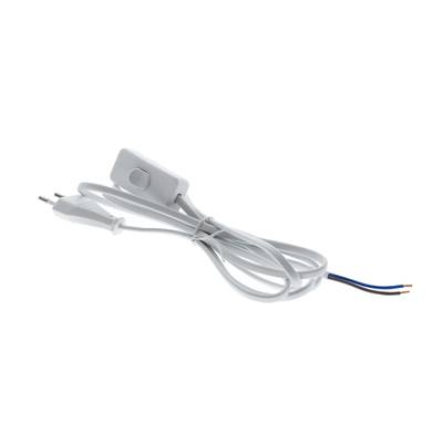 Texto alternativo para el movimiento de iluminación LED SEO: "Cable eléctrico blanco con enchufe, cable abierto e interruptor en línea; ideal para instalaciones de iluminación LED.