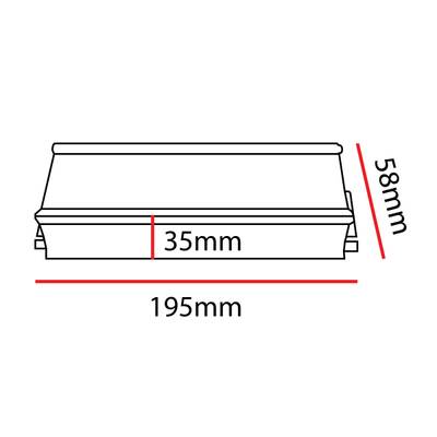 Diagrama que muestra las dimensiones de una luz LED rectangular: 35 mm de ancho, 195 mm de largo y 58 mm de alto, ideal para soluciones de iluminación compactas.