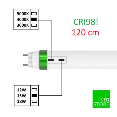 Tubo LED T8 3 en 1, 12W/15W/18W, 120cm, 3000K/3800K/5000K, CRI 97