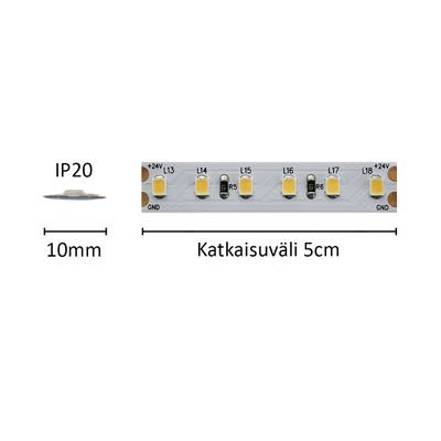 Tira LED para instalación media HELMI, 4000K, 24V, 7,2W/m, IP20, CRI94