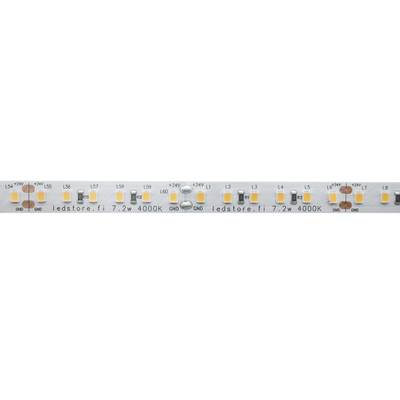 Primer plano de una tira de LED blancos con pequeñas luces rectangulares y piezas etiquetadas para resaltar la información técnica.