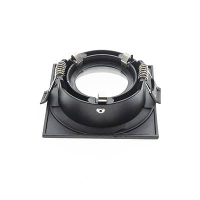 Foco empotrable cuadrado negro con muelles metálicos, presentado sobre fondo blanco, ideal para instalaciones modernas de iluminación LED.