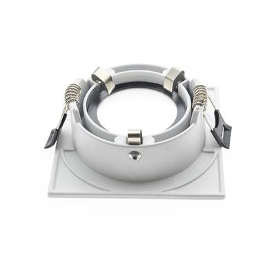 Luminaria LED empotrable con muelles y placa de montaje cuadrada, ideal para una solución de iluminación interior moderna.