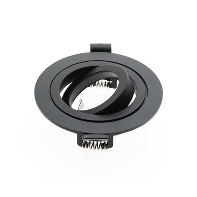 Cortina de downlight LED negra con anillos ajustables y muelles fijos, ideal para soluciones de iluminación modernas. Sobre fondo blanco.