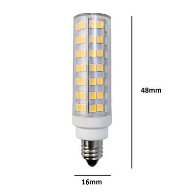 Quemador de maíz LED de bajo consumo, base de rosca, cubierta transparente con diodos amarillos. Tamaño compacto: 48 mm de alto x 16 mm de ancho. Ideal para iluminación interior.