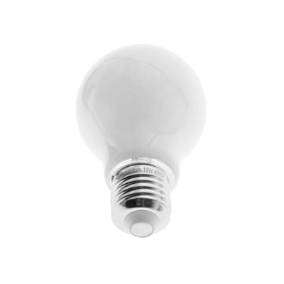 Una lámpara LED esmerilada con una base en espiral estándar sobre un fondo blanco, que muestra las opciones de iluminación de bajo consumo de nuestra tienda de LED.