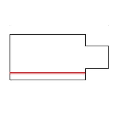 Logotipo de empresa de iluminación LED: contorno rectangular negro con una muesca a la derecha; línea horizontal roja en el centro, símbolo de eficiencia energética y diseño moderno.