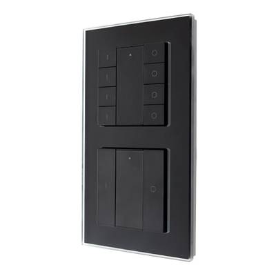 Moderno interruptor de luz LED negro, múltiples botones, montaje en pared, diseño contemporáneo