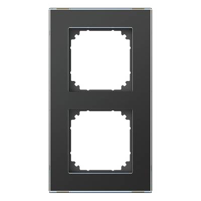 Placa de interruptor doble negra, dos ranuras verticales para control de iluminación LED, fondo blanco.