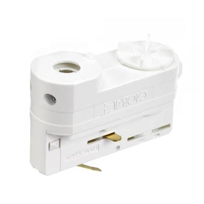 Texto alternativo: "Soporte para LED de plástico blanco con abertura cilíndrica, que muestra un componente metálico interno para el montaje de la bombilla.