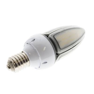 Lámpara LED con base metálica de rosca y forma alargada con base blanca, ideal para soluciones de iluminación energéticamente eficientes.