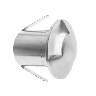 Enchufe tubular de acero inoxidable con parte superior redonda y asas laterales, parte de luminaria. Ideal para instalaciones LED, aislado con base blanca.
