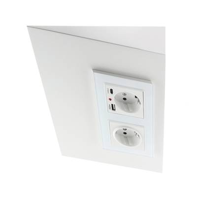 Caja de enchufes angular de perfil bajo para cocina, 2 enchufes + puertos de carga USB-A y USB-C, blanco