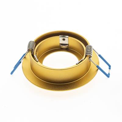 Soporte para empotrar en el techo de color dorado con clips azules para el montaje de downlight LED