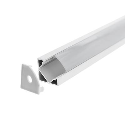 Perfil de aluminio para tira led 2500x18x18mm, montaje en superficie, ángulo 45, aluminio cepillado