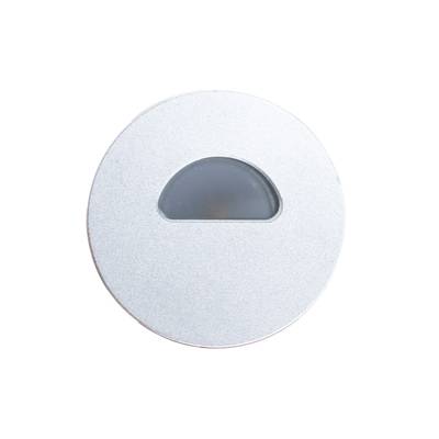 Texto alternativo: "Luminaria LED redonda plateada con ventana semicircular para soluciones de iluminación modernas.