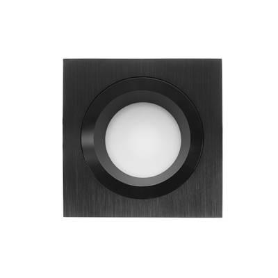 Moderna luminaria LED cuadrada negra empotrada en el techo con lente central redonda, perfecta para espacios contemporáneos y soluciones de iluminación energéticamente eficientes.