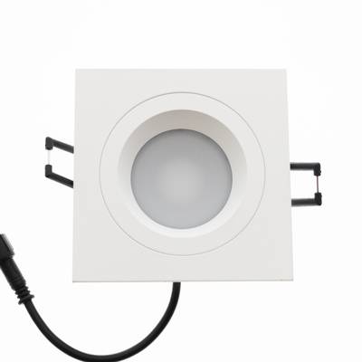 Plafón LED rectangular empotrable, acabado en blanco, diseño redondo, cable negro unido, iluminación moderna de bajo consumo para cualquier habitación.