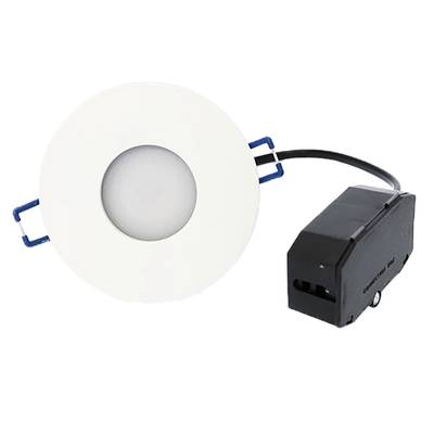 Downlight LED redondo empotrable, marco blanco, carcasa eléctrica negra, clips de montaje azules
