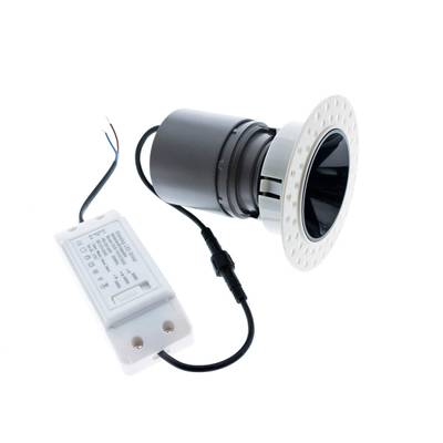 Downlight LED empotrable con embellecedor interior negro, anillo exterior blanco, fuente de alimentación conectada y cable visible para soluciones de iluminación eficientes.