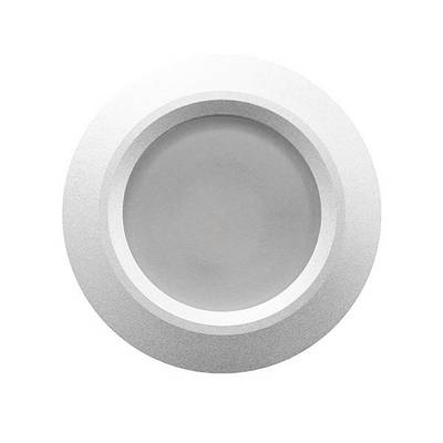 Downlight LED empotrable redondo blanco, borde liso, plafón empotrable con base blanca.